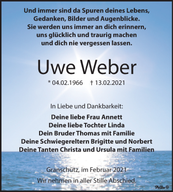 Traueranzeige von Uwe Weber von Super Sonntag Weißenfels