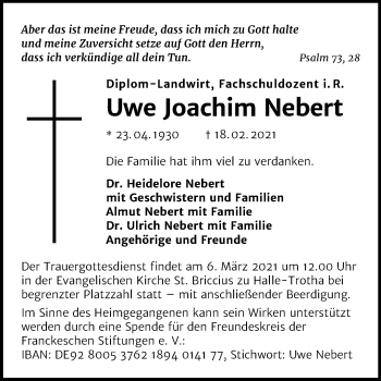 Traueranzeige von Uwe Joachim Nebert von Mitteldeutsche Zeitung Halle/Saalkreis