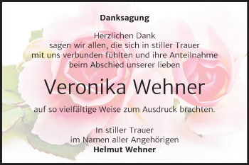 Traueranzeige von Veronika Wehner von Mitteldeutsche Zeitung Wittenberg