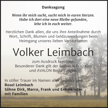 Traueranzeige von Volker Leimbach von Mitteldeutsche Zeitung Halle/Saalkreis