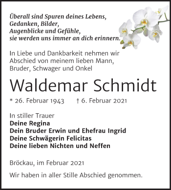 Traueranzeige von Waldemar Schmidt von Mitteldeutsche Zeitung Zeitz