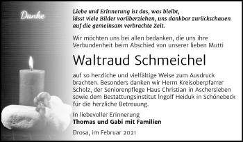 Traueranzeige von Waltraud Schmeichel von Mitteldeutsche Zeitung Köthen