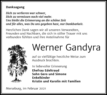 Traueranzeige von Werner Gandyra von Mitteldeutsche Zeitung Merseburg/Querfurt