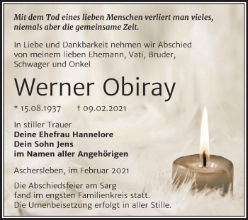 Traueranzeige von Werner Obiray von Super Sonntag Aschersleben
