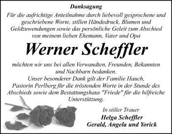 Traueranzeige von Werner Scheffler von Super Sonntag Dessau-Roßlau