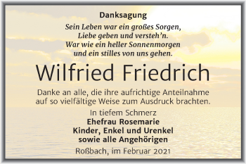 Traueranzeige von Wilfried Friedrich von Super Sonntag Merseburg/Querfurt