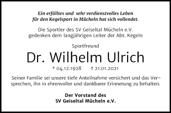 Traueranzeige von Wilhelm Ulrich von Mitteldeutsche Zeitung Merseburg/Querfurt
