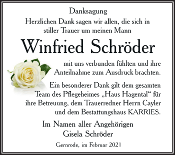 Traueranzeige von Winfried Schröder von Mitteldeutsche Zeitung Quedlinburg