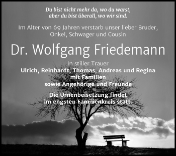 Traueranzeige von Wolfgang Friedemann von Mitteldeutsche Zeitung Sangerhausen