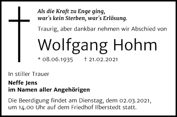 Traueranzeige von Wolfgang Hohm von Mitteldeutsche Zeitung Bernburg