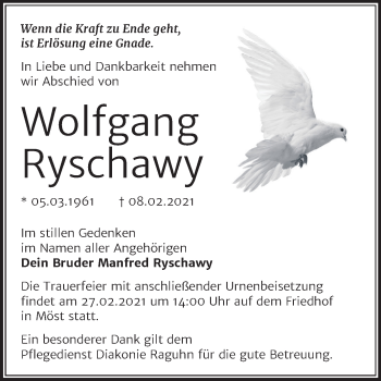 Traueranzeige von Wolfgang Ryschawy von Mitteldeutsche Zeitung Bitterfeld