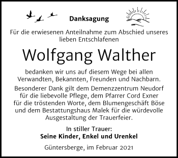Traueranzeige von Wolfgang Walther von Mitteldeutsche Zeitung Quedlinburg