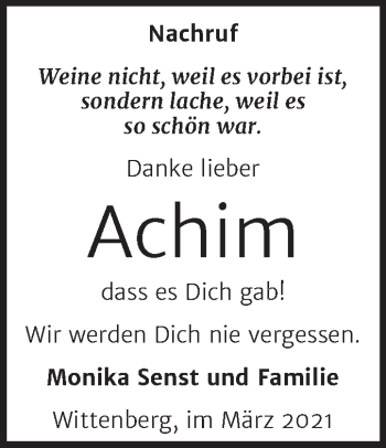 Traueranzeige von Achim  von Mitteldeutsche Zeitung Wittenberg