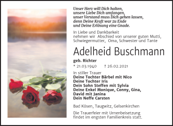 Traueranzeige von Adelheid Buschmann von Mitteldeutsche Zeitung Naumburg/Nebra