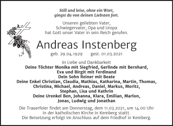 Traueranzeige von Andreas Instenberg von Mitteldeutsche Zeitung Wittenberg