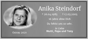 Traueranzeige von Anika Steindorf von Mitteldeutsche Zeitung Halle/Saalkreis