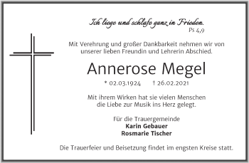 Traueranzeige von Annerose Megel von Mitteldeutsche Zeitung Bitterfeld