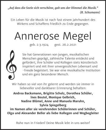 Traueranzeige von Annerose Megel von Mitteldeutsche Zeitung Bitterfeld