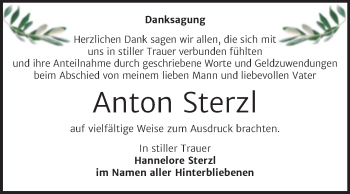 Traueranzeige von Anton Sterzl von Mitteldeutsche Zeitung Zeitz