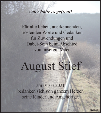 Traueranzeige von August Stief von Mitteldeutsche Zeitung Weißenfels
