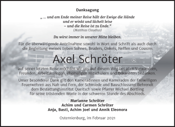 Traueranzeige von Axel Schröter von Mitteldeutsche Zeitung Köthen