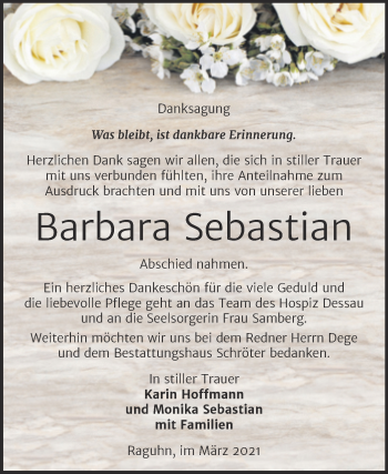 Traueranzeige von Barbara Sebastian von Mitteldeutsche Zeitung Bitterfeld