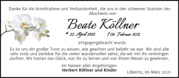 Traueranzeige von Beate Köllner von Mitteldeutsche Zeitung Bitterfeld