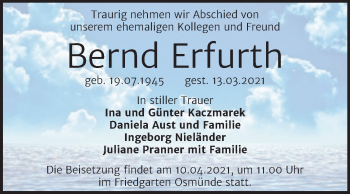 Traueranzeige von Bernd Erfurth von Mitteldeutsche Zeitung Halle/Saalkreis