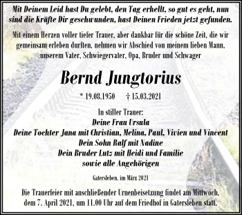 Traueranzeige von Bernd Jungtorius von Mitteldeutsche Zeitung Aschersleben
