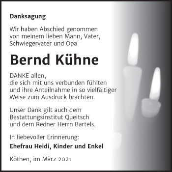 Traueranzeige von Bernd Kühne von Mitteldeutsche Zeitung Köthen