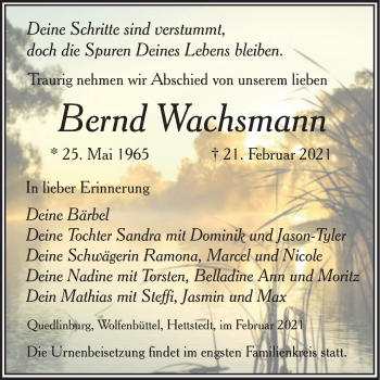 Traueranzeige von Bernd Wachsmann von Mitteldeutsche Zeitung Mansfelder Land