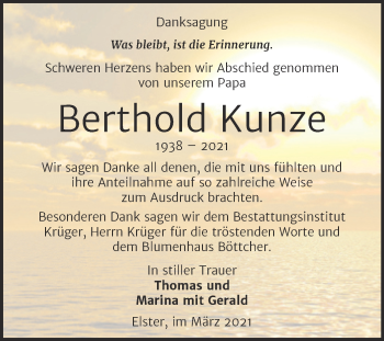 Traueranzeige von Berthold Kunze von Mitteldeutsche Zeitung Wittenberg