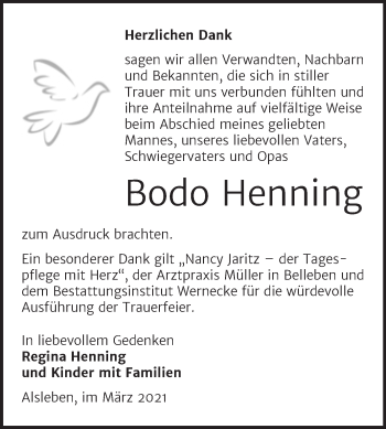 Traueranzeige von Bodo Henning von Mitteldeutsche Zeitung Bernburg