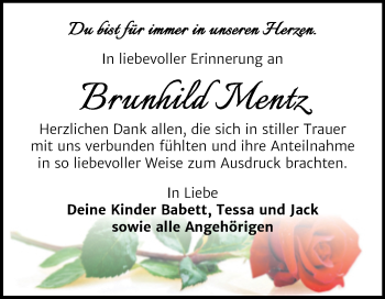 Traueranzeige von Brunhild Mentz von Mitteldeutsche Zeitung Wittenberg
