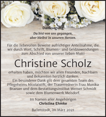 Traueranzeige von Christine Scholz von Mitteldeutsche Zeitung Quedlinburg