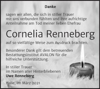 Traueranzeige von Cornelia Renneberg von Mitteldeutsche Zeitung Halle/Saalkreis
