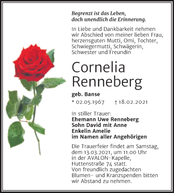 Traueranzeige von Cornelia Renneberg von Mitteldeutsche Zeitung Halle/Saalkreis