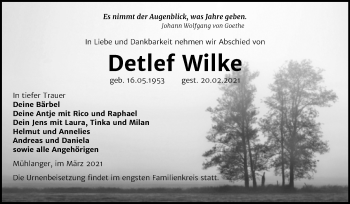 Traueranzeige von Detlef Wilke von Mitteldeutsche Zeitung Wittenberg