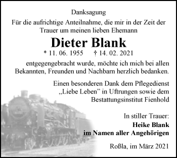 Traueranzeige von Dieter Blank von Mitteldeutsche Zeitung Sangerhausen