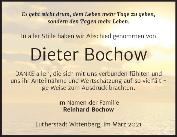 Traueranzeige von Dieter Bochow von Mitteldeutsche Zeitung Wittenberg