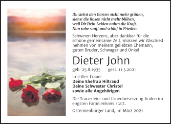 Traueranzeige von Dieter John von Mitteldeutsche Zeitung Köthen