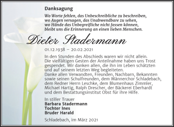 Traueranzeige von Dieter Stadermann von Mitteldeutsche Zeitung Merseburg/Querfurt