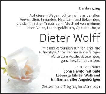 Traueranzeige von Dieter Wolff von Mitteldeutsche Zeitung Zeitz