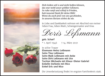 Traueranzeige von Doris Leßmann von Mitteldeutsche Zeitung Zeitz