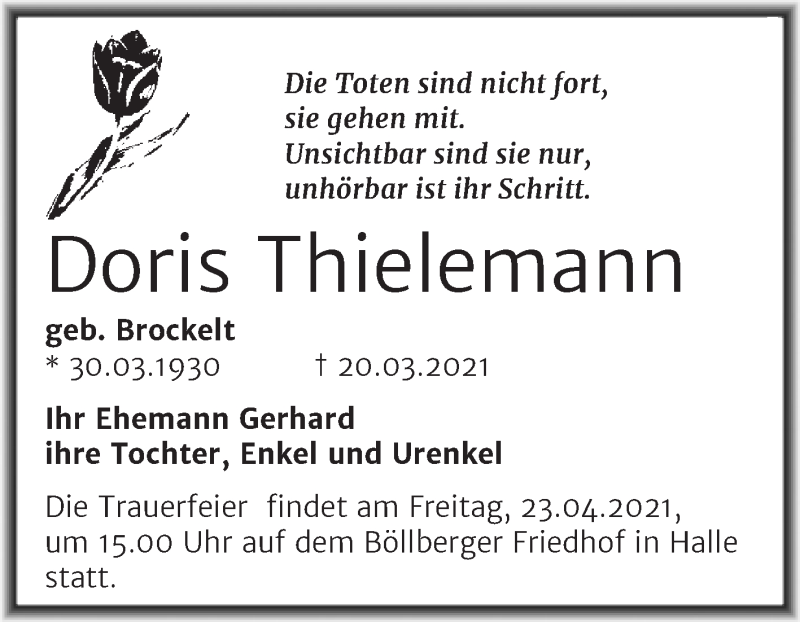 Traueranzeigen von Doris Thielemann | www.abschied-nehmen.de