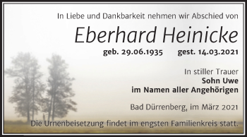Traueranzeige von Eberhard Heinicke von Mitteldeutsche Zeitung Merseburg/Querfurt