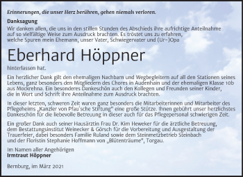Traueranzeige von Eberhard Höppner von Mitteldeutsche Zeitung Bernburg