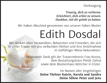 Traueranzeige von Edith Dosdal von Mitteldeutsche Zeitung Wittenberg
