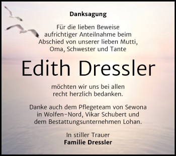 Traueranzeige von Edith Dressler von Mitteldeutsche Zeitung