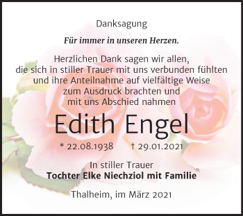 Traueranzeige von Edith Engel von Mitteldeutsche Zeitung Bitterfeld